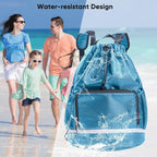 Swim Beach Sports Drawstring Backpack - Gym Bag with Shoes Compartment and Waterproof Pocket for Gym Accessories, Swim Essentials - Kids Mens Beach Workout Bag