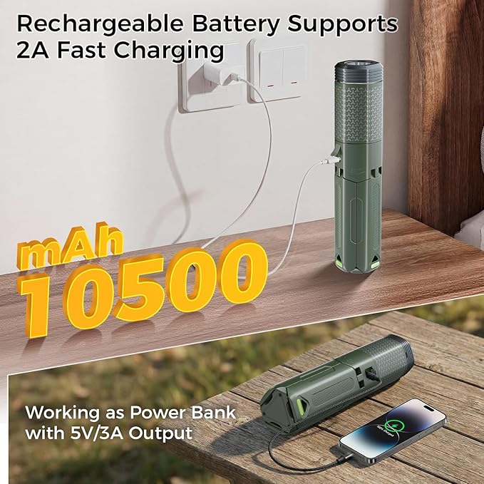 Telescopic Camping Lights, Rechargeable 10500mAh Camping Lantern with Storage Bag, Waterproof LED Camping Lamp with Magnetic, Portable Outdoor Tent Light for Camping,Hiking,Emergency,Fishing (Green)