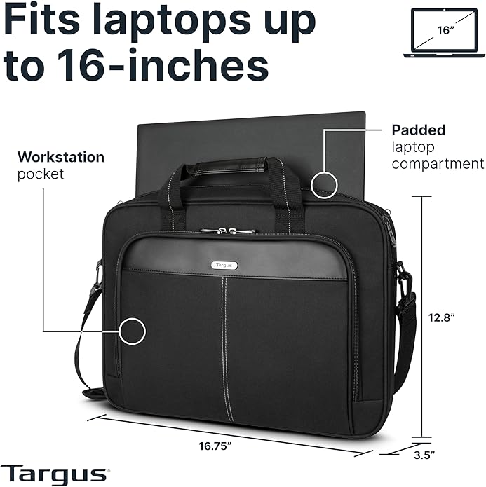 Targus Classic Slim Laptop Bag - Ergonomic Briefcase and Messenger Bag - Spacious Foam Padded for Laptops and Under
