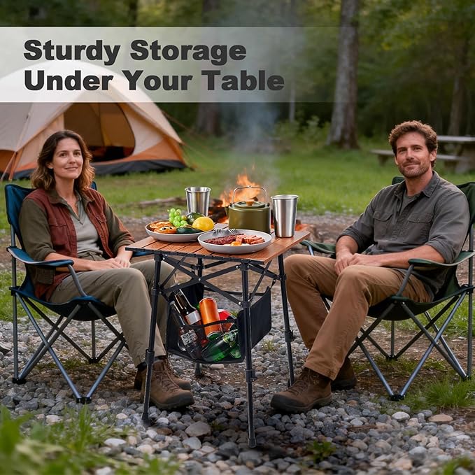 Odoland Portable Camping Table, 18.3"L x 16.5"W Folding Table with Adjustable Height 16.5" - 23.6", Large Beach Table with Storage Bag for Outdoor Camp, Cooking, Picnic, Travelling, Backyards, Fishing
