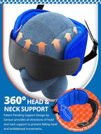 SARISUN 3 in 1 Airplane Travel Essentials Kit, Travel Pillow with Head Support, 3D Eye Mask for Sleeping, No Collapse Foot Hammock for Airplane, Portable Long Flights/Car Road Trip Essentials Sets