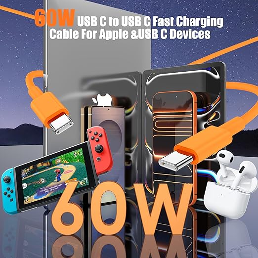 3-Pack Orange [3.3FT+6.6FT+10FT] 60W USB C to USB C Cable, Type C Fast Charging Cable for iPhone Air 17 16e 16 15 Pro Plus Pro Max，for Galaxy S25, for iPad Pro/Air/mini, for MacBook Pro/Air and More