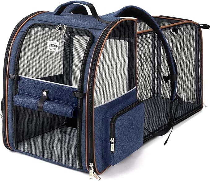 Large Cat Backpack Carrier Expandable Pet Carrier Backpack for Small Dogs Medium Cats Fit Up to 18 Lbs, Dog Backpack Carrier, Foldable Puppy Backpack Carrier for Travel, Hiking,Blue