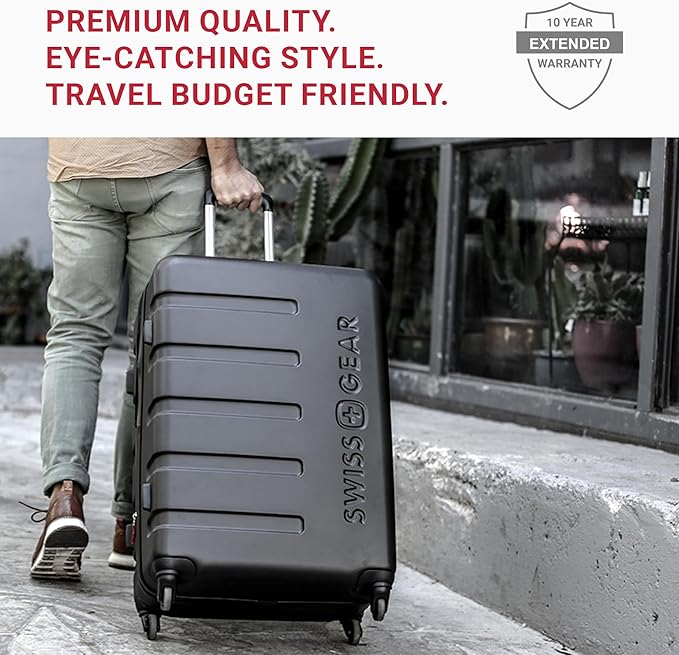 SwissGear 7366 Hardside Expandable Luggage with Spinner Wheels, Black, Carry-On 19-Inch