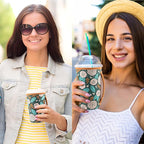 KJQJLY 3 Pack Reusable Iced Coffee Sleeves for Iced Coffee Cups or Drinks Reusable Neoprene Insulated Sleeves for Hot and Cold Drinks from Starbucks, Dunkin, And More (Roses)