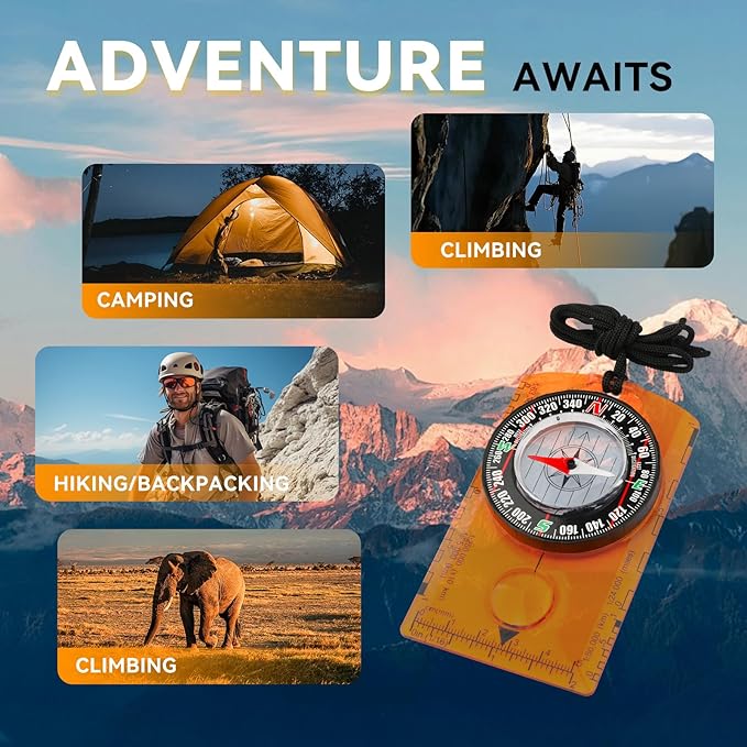 Compass Hiking Survival, Wilderness Survival Compass for Kids- Magnetic Gear Set Navigation Map- Backpacking Camping Hunting Survival