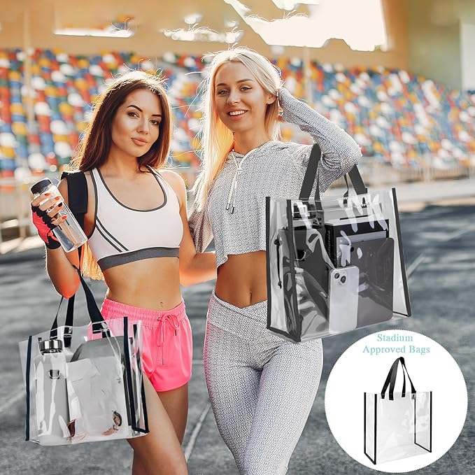 Eccliy 30 Pack 12x12x6 Inch Clear Tote Bag Stadium Approved Bulk Plastic Beach Tote Gift Bag with Handle for Gym Sports | 30 Pack, 12x12x6 Inch, Stadium Approved, Bulk, with Handle, Tote Gift Bag