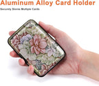 Mayski Credit Card Holder for Women, RFID Blocking, Aluminum Alloy Hard Case, Small Mini Metal Wallet for Women Men, Happy Flower