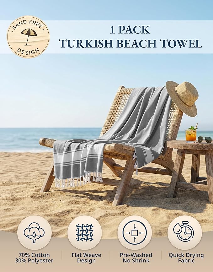 LANE LINEN Beach Towel, Oversized Beach Towel 39"x71", Lightweight Beach Essentials for Women, Large Pool Towel, Absorbent & Quick Dry, Sand Free Beach Towel - Alloy