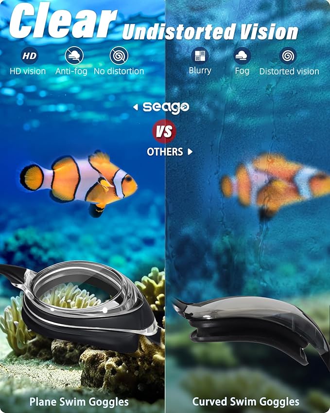 Seago 2 Pack Swimming Goggles Anti-fog Anti-UV Silicone Swim Goggles Adult Women Men