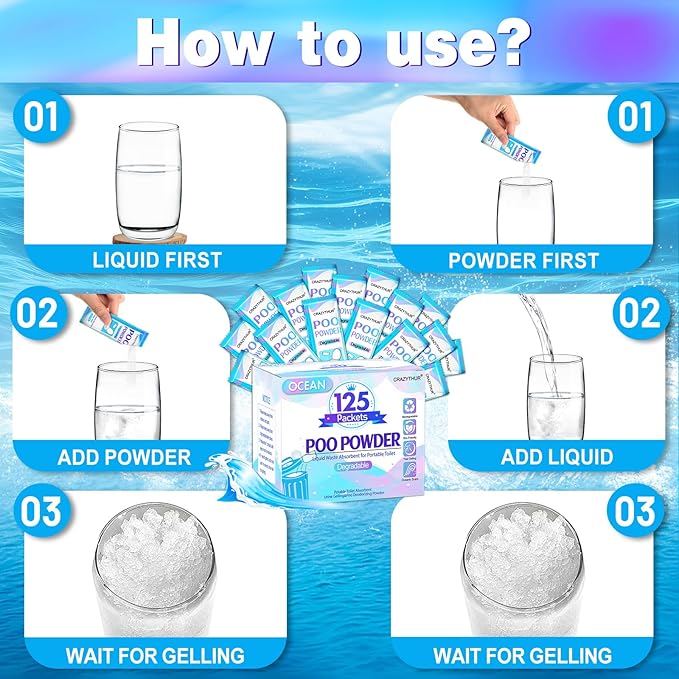 Portable Toilet Gel, Poo Powder for Portable Toilet, Camping Toilet Gel, Pee Powder, Portable Toilet Powder for Outdoor Camping and Hiking Toilet Gel Powder