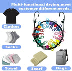 Portable Travel Clothesline,Adjustable Elastic Stretch Line with 12pcs Clothes Clips,for RV Outdoor and Indoor Camping Accessories (Black)
