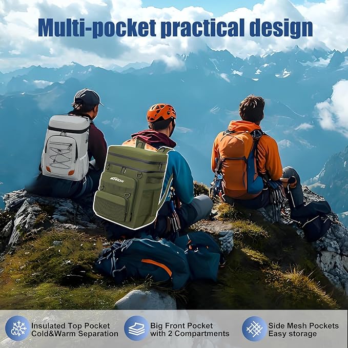 Backpack Cooler Insulated Leak Proof, Lightweight Soft Sided Cooler Backpack for Men Women, Waterproof Beach Cooler Bag Lunch Backpack for Camping Hiking Picnic Fishing Travel Outdoor
