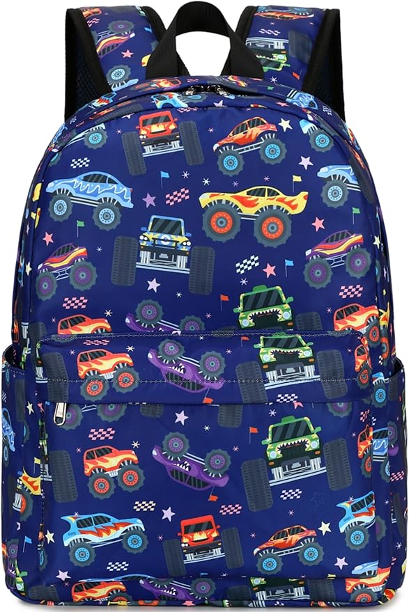 CAMTOP Preschool Backpack for Kids Boys Girls Toddler Backpack Kindergarten School Bookbags for Age 3-8 (Navy Big Wheels)