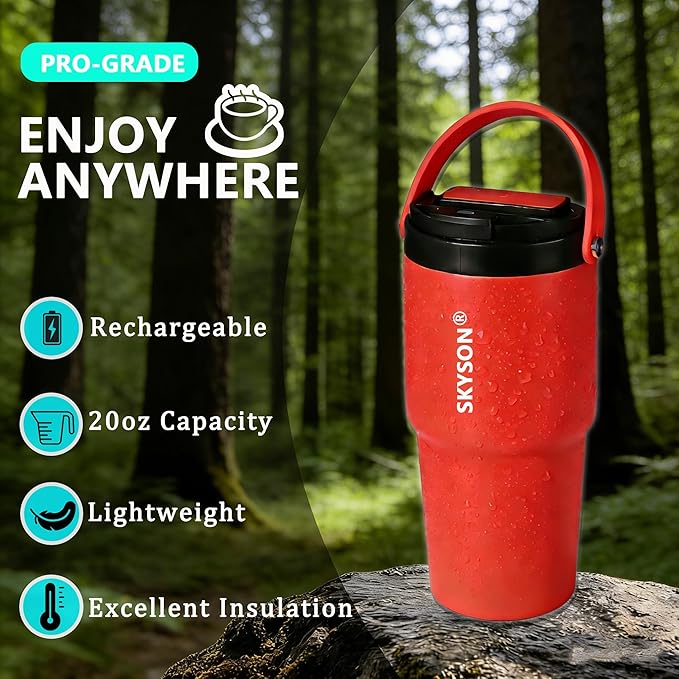 Portable Coffee Maker Mug for Travel,Mini Espresso Coffee Machine,20 oz Thermos Cup with Lid Fast Extraction Electric Filter Brewer,Insulated Stainless Steel Tumbler(Red)