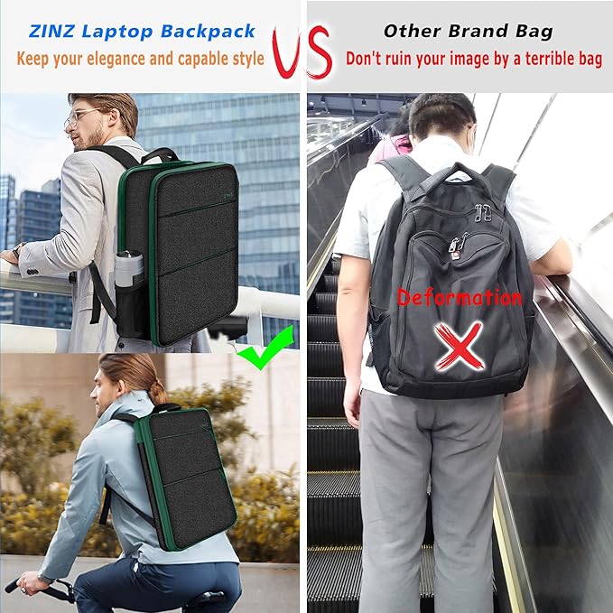 ZINZ Slim & Expandable Laptop Backpack 15 15.6 16 Inch Case, Water Resistant Travel Backpack Compatible with MacBook Pro/Neo 16" 15", Dell XPS 15 16 and Most 15" 15.6" 16" Notebooks，BK01GR01