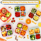 6 Pack Snack Containers, 4 Compartment Snack Box Containers Bento Box, Reusable Meal Prep Lunch Containers for Adults Kids Toddler, Divided Food Containers for Travel Work School