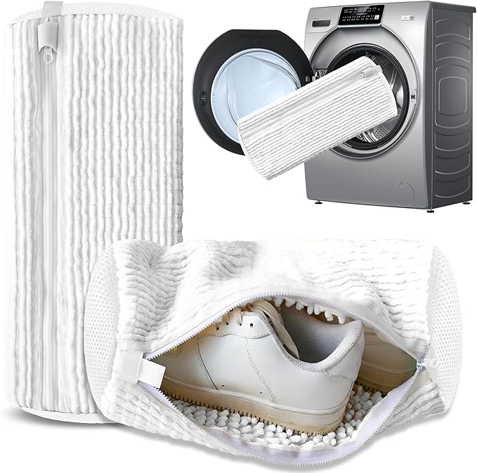 2Pcs Reusable Shoe Washing Machine Bag for Washer and Dryer:Free Up Hands, Prevent Deformation,shoe bag with Zipper Protection Design, Use for all Shoes,Sports Shoes (White)
