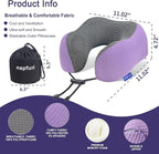 napfun Neck Pillow for Travel with Travel Pouch, Sleep Mask & Earplugs, Memory Foam Airplane Pillow for Headrest Sleep with Eyeshades, Plane Essentials with Eye Blindfold, Light Purple Striped Kit