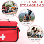 ALSLEA First Aid Bag Empty First Aid Kit Storage Box 12" x 9" x 7" Medical Bag Portable Pill Bottle Organizer Case for Car, Travel, Office, Outdoor, Camping, Hiking, School (Red)