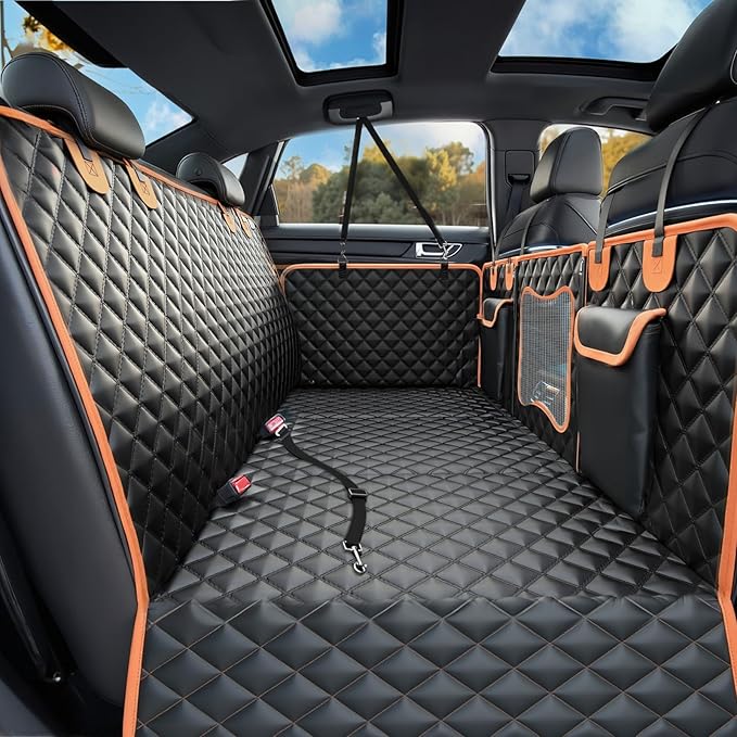 Back Seat Extender for Dogs,Dog Car Seat Cover for Back Seat with Hard Bottom Holds 500 lbs,Car Seat Protector,Waterproof Extender for Dogs,Dog HammockPet Bed for Full-Size Cars,SUVs, Small Trucks