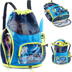 Mesh Drawstring Backpack with Shoe Compartment, Sandproof Beach Swim Bag with Wet Pocket, Pool Gym Shower Bag for Travel Summer Camp