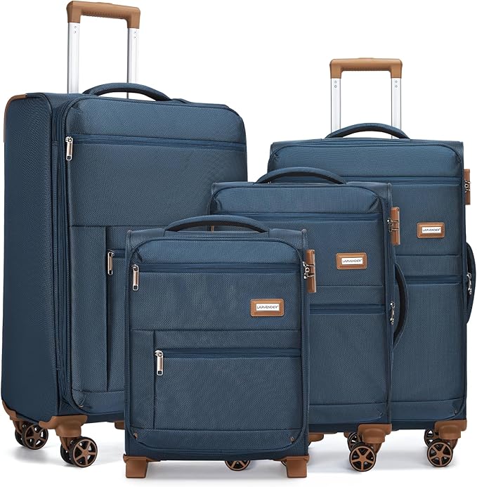 Softsied Suitcases 4 Piece Luggage, Polyester with Spinner Wheels and Lock, Suitable for Carrying Around and for Travel, Unisex, Navy Blue