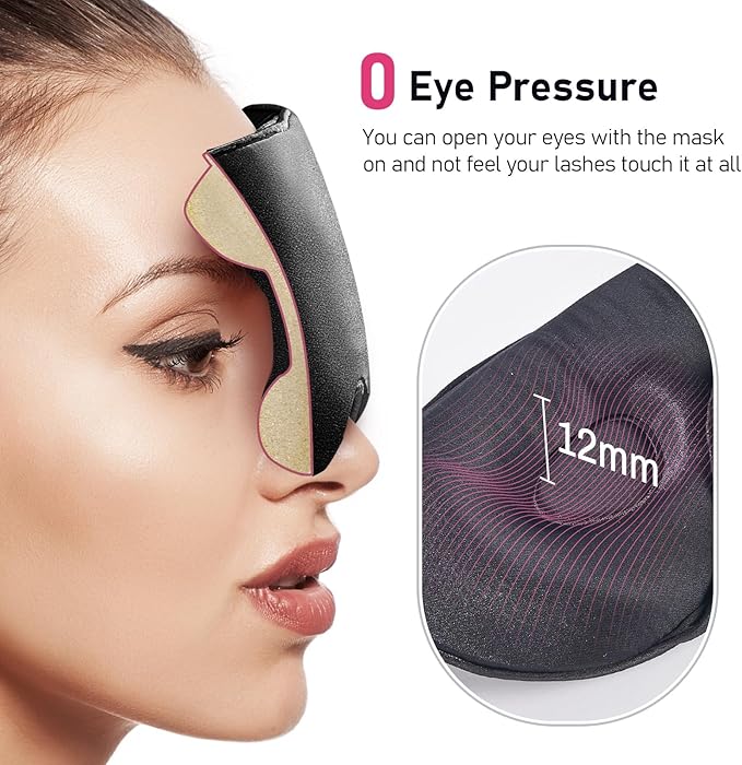 LitBear 100% 22 Momme Mulberry Silk Sleep Mask - 3D Contoured Eye Mask for Men & Women, Soft Breathable Sleeping Mask with Adjustable Strap, Perfect Blocks Light for Sleeping (Black)