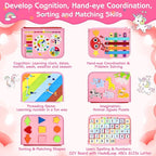Esjay Toddler Busy Board Montessori Toys for Girls, Sensory Book Educational Activities for Learning Fine Motor Skills, Birthday Gifts for Girls Toddlers, Travel Toys for Airplane Car, Fairy Horse