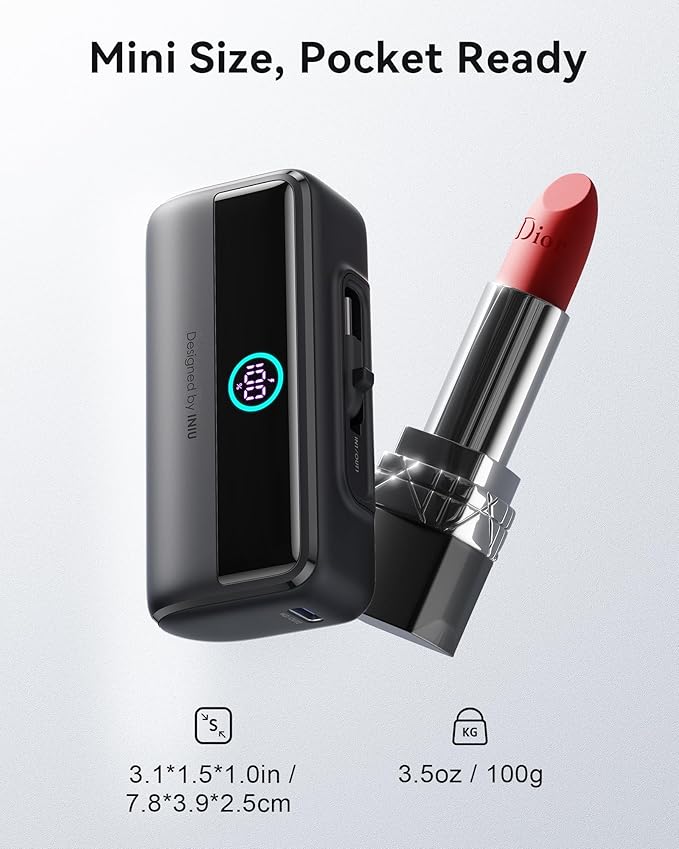 INIU Pocket Size 5000mAh 20W PD Fast Charging Power Bank & 5500mAh Power Bank with Build-in USB-C Connector Combo