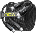 JSAUX 100W USB C to USB C Cable [2-Pack 6.6FT], Type C Fast Charging Cord for iPhone Air/iPhone 17/iPhone 17 Pro/iPhone 17 Pro Max, iPhone 16/15 Series, Galaxy S/Note Series, MacBook, iPad - Black