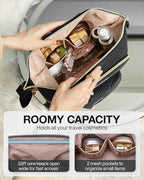 BAGSMART Travel Makeup Bag, Cosmetic Bag Make Up Organizer Case, Large Wide-open Pouch for Women Double Layers Purse for Toiletries Accessories Brushes Black