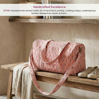 ATOSII Large Duffle Bag, Handblock Print 100% Quilted Cotton for Overnight Trip, Travel Weekender, Luggage, 2 Pockets with Zipper 1 Front Pocket, Detachable Long Strap, 20 X 10 X 12 Inches, Peach Aura