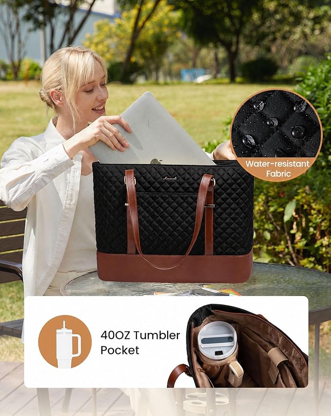 LOVEVOOK Laptop Bag for Women, 17.3 Inch Work Tote Computer Bag With Large Cup Holder & Adjustable Strap, Lightweight Large Laptop Briefcase for Travel, Bussiness, Teacher