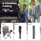 ALPHA CAMP Camping Chairs 250LBS Capacity, Heavy Duty Folding Chair with 4-Can Cooler Bag, Portable Outdoor Chair with Cup Holder for Adults, Collapsible for Tailgating, Beach, Fishing,Black,2PC