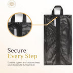 Shoe Bags for Travel - Footwear Organizer for Suitcases, Gym, Work Trips (Black Mesh)