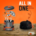 Smokey Camp Camping Cookware Mess Kit Set with Stove - Backpacking Camping Pots and Pans Set, All in One Non-Stick Camping Cooking Set, Portable Stove, Hiking, Picnic, Outdoor & Camping Cookware Set