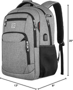 Volher 17 Inch Laptop Backpack, Business Anti Theft Slim Durable Laptops Backpack, Water Resistant College Computer Bag Gifts for Men & Women Fits 15.6 Inch Notebook-Grey