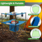 Wakeman Folding Camping Table - Small Folding Table Portable Outdoor Lightweight Tabletop with 4 Cupholders, Food Basket, and Travel Bag for Camp, Beach, or Tailgating Essentials Outdoors (Blue)