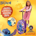 Disney Stitch 2-in-1 Kids Scooter Suitcase & Ride-On Carry-On Luggage Lightweight Travel Case with Built-in Kick Scooter