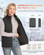 𝟳.𝟰𝗩/𝟱𝗩 𝟭𝟲𝟬𝟬𝟬𝗺𝗔𝗵 Heated Vest Battery Pack, Power Bank with USB/Type-C/DC (3.5/3.8/4.0) Output and LED Display, for Heated Vests, Hoodies, and Jackets up to 12H