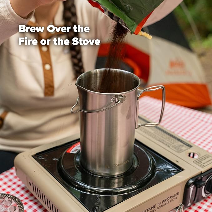 Coghlan's Stainless Steel French Press Coffee Maker – 4-Cup (32 oz), Campfire & Stovetop Safe, Portable & Durable – Fine Mesh Filter, Folding Handle, Dishwasher Safe – For Camping, Travel, or Home