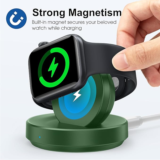 2026 Upgraded for Apple Watch Charger Magnetic Fast Charging Dock,Portable Wireless Charging Stand Compatible with iWatch Series Ultra/SE/11/10/9/8/7/6/5/4/3/2 Support Nightstand Mode-Green