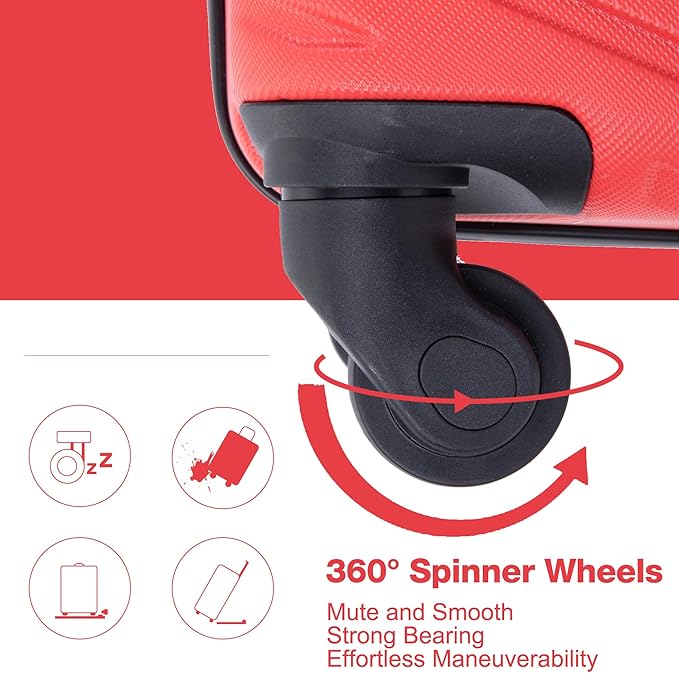 Tripcomp 4-Piece Hardside Luggage Set with TSA Lock, Lightweight ABS Suitcases With Spinner Wheel Scratch Resistant, 16/20/24/28 inch, Vibrant Red