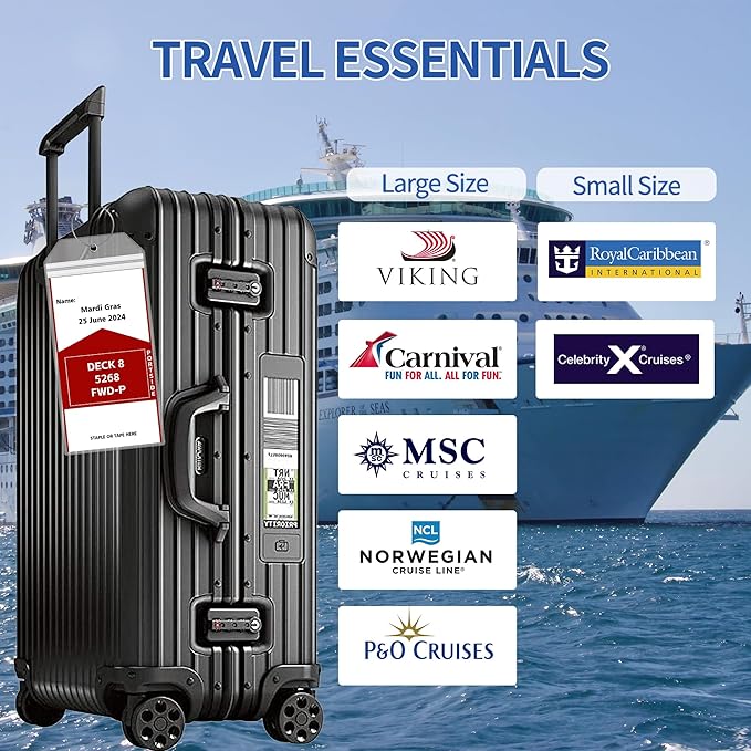 8 Pack Luggage Tags Travel Essentials & Cruise Essentials for NCL, Princess, Carnival, Royal Caribbean & Celebrity Cruise Ships by SEAVILIA