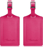 Travelambo Luggage Tags for Suitcases Faux Leather Privacy Protection 2 Pack Bag Tags Travel Accessories Essential, Rose Red
