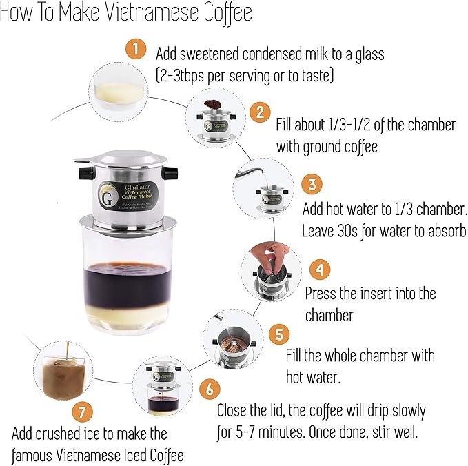 Vietnamese Coffee Maker Filter Set | French Press Style Coffee Filters | Pour Over Coffee Dripper | Portable Coffee Makers | Reusable Coffee Press (Large 15oz)
