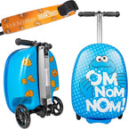 Sesame Street Cookie Monster Ride-On Scooter Suitcase for Kids – Hardside Lightweight Carry-On Luggage with Foldable Scooter & LED Wheels