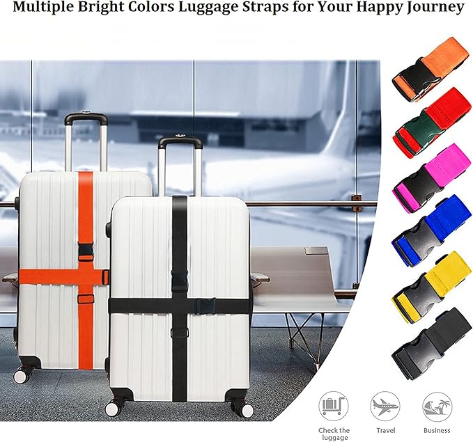 2 Pack Suitcase Straps, Bright Color Adjustable Luggage Belts, TSA Approved (Yellow)