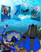 Ubekezele Snorkeling Gear for Adults Men Women,4 in 1 Snorkel Set with Panoramic View Diving Mask Anti-Fog Anti-Leak,Dry Top Snorkel,Fins and Travel Bag for Swimming,Snorkeling and Travel Diving